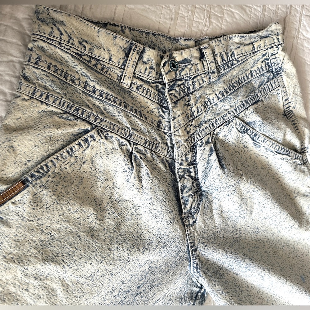 Vintage PS Gitano Women's Blue Acid Wash High Rise Baggy Taper Jeans Sz 14 Short